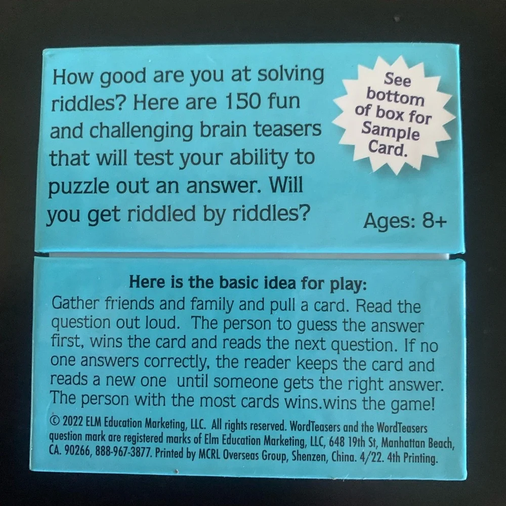 WORD TEASERS Riddles Game for Kids Teens & Adults Travel 150 Cards Brain Teasers